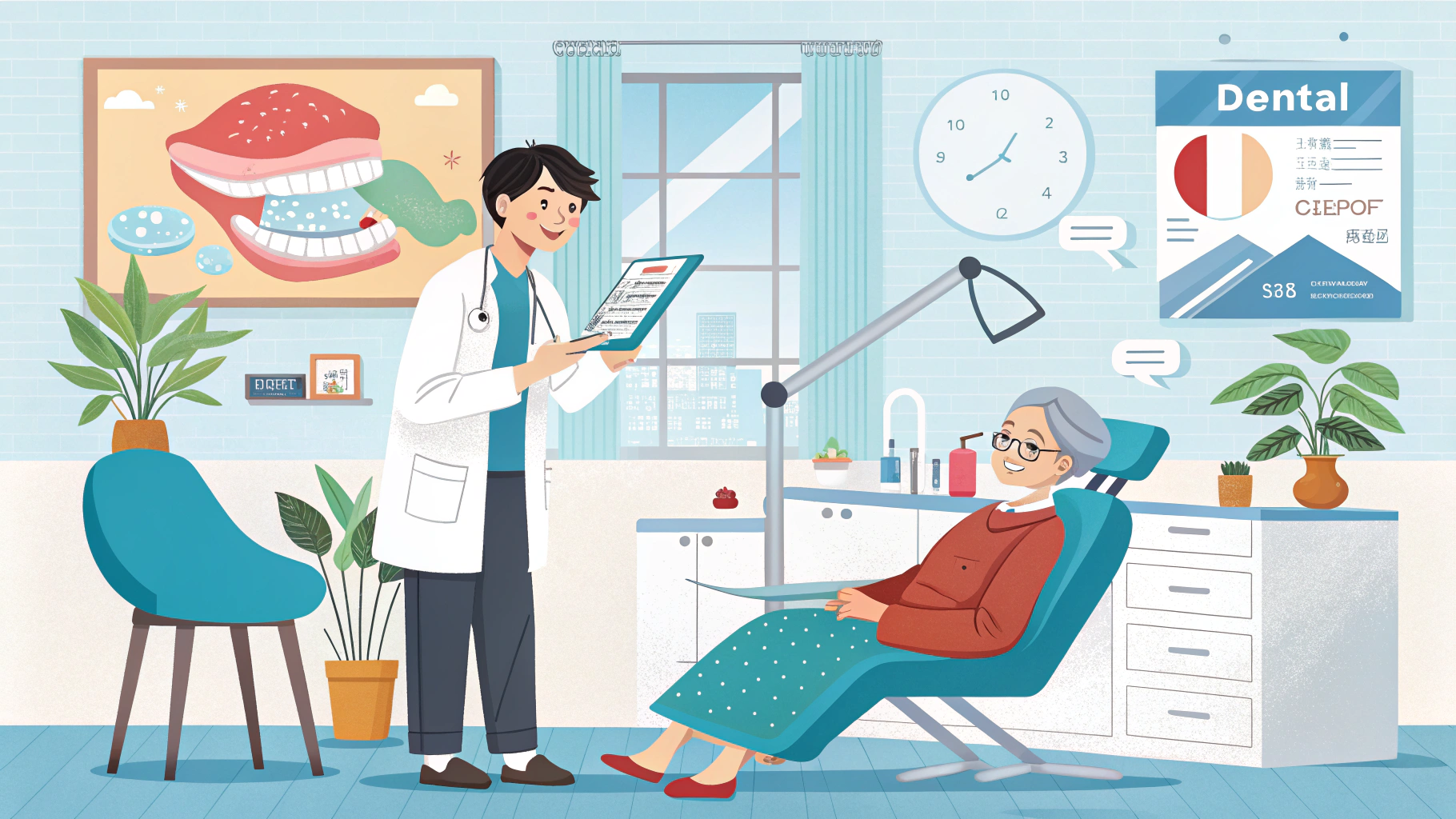 歯科医が患者にタブレットを見せている様子