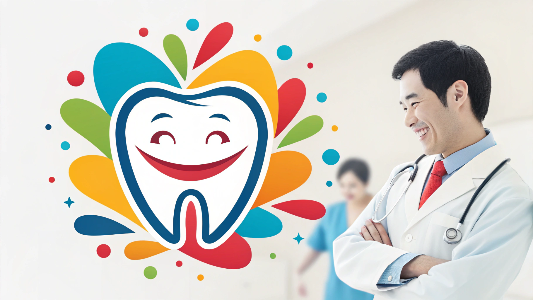 笑顔の歯のロゴと笑顔の医師